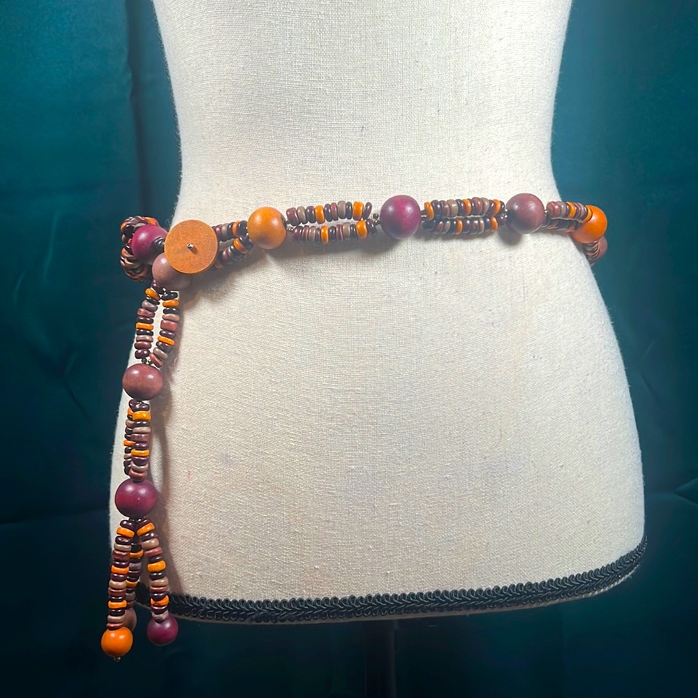 Vintage Wood Bead And Tassel Belt - image 1